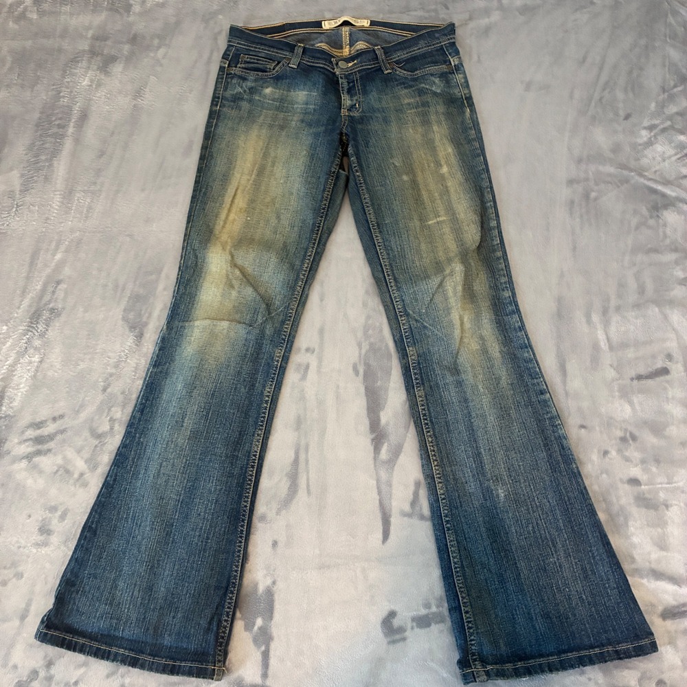 Express Flare Jeans Womens 31 Blue Low Rise Distressed Denim